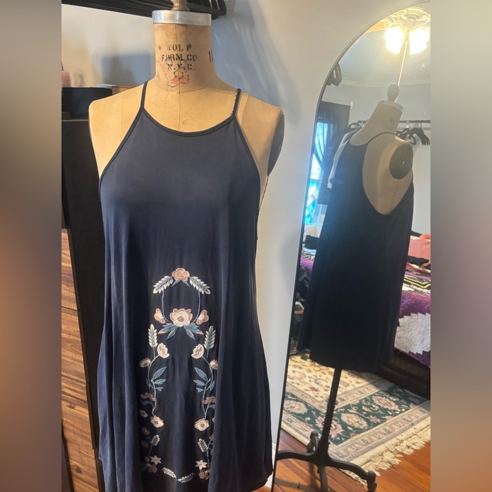 Alya blue embroidered tank dress